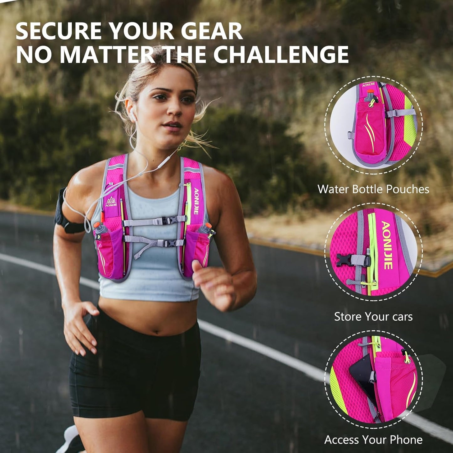 Trinkrucksack für Outdoor-Sport & Trailrunning, rosarot (ohne zwei flaschen)
