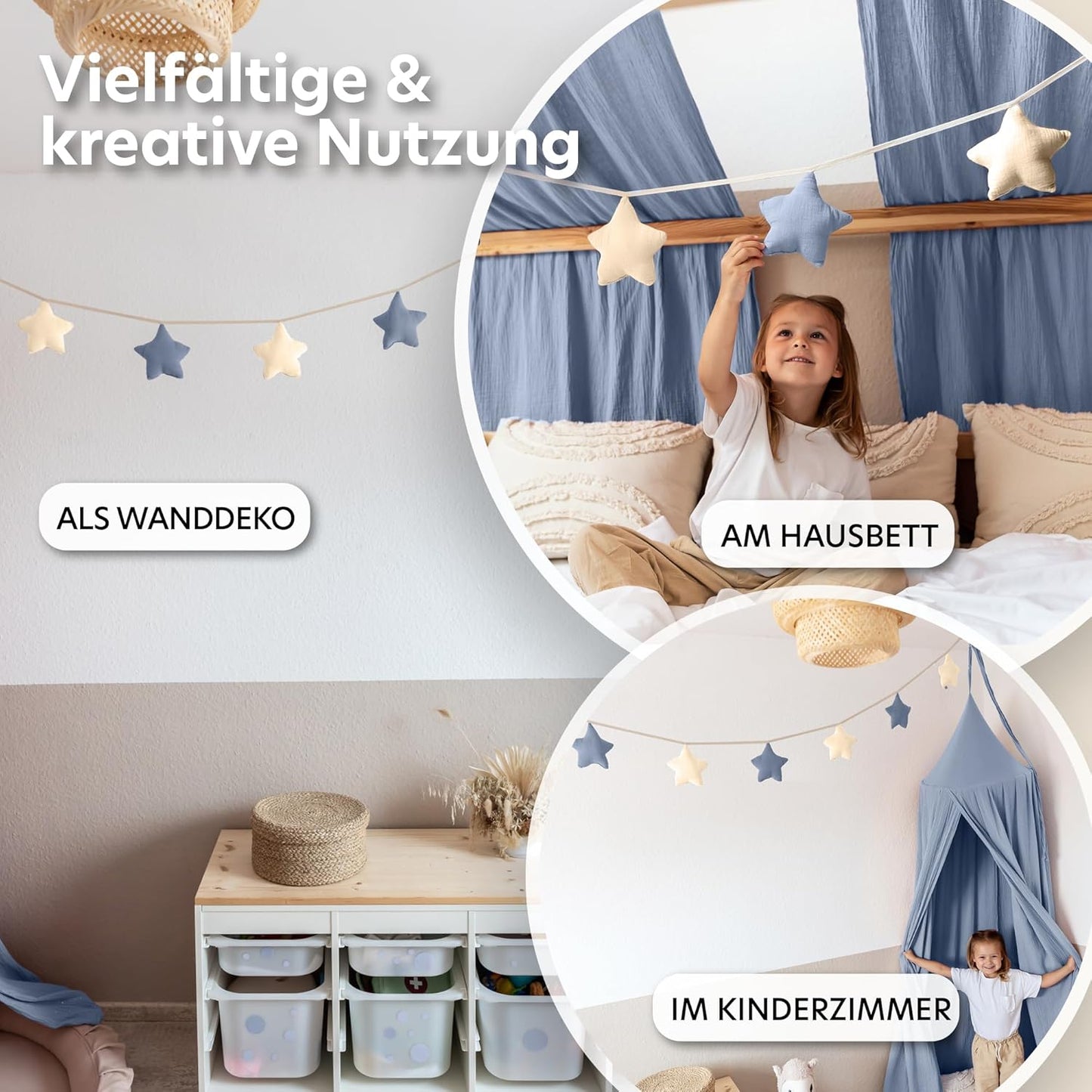 Sternenkette, Creme & Blau Sterne ohne Goldapplikation
