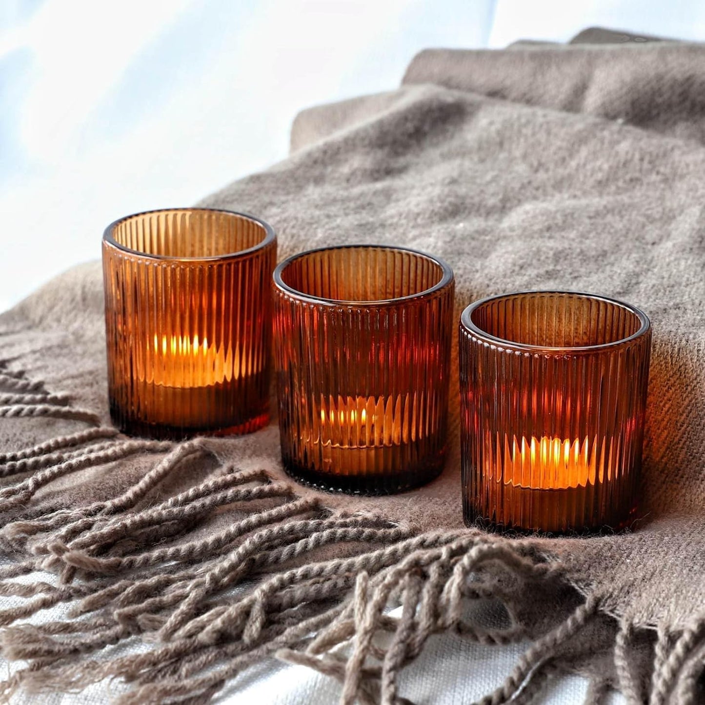 Teelichthalter-Set für Tischdekoration (12 Stück), Braun