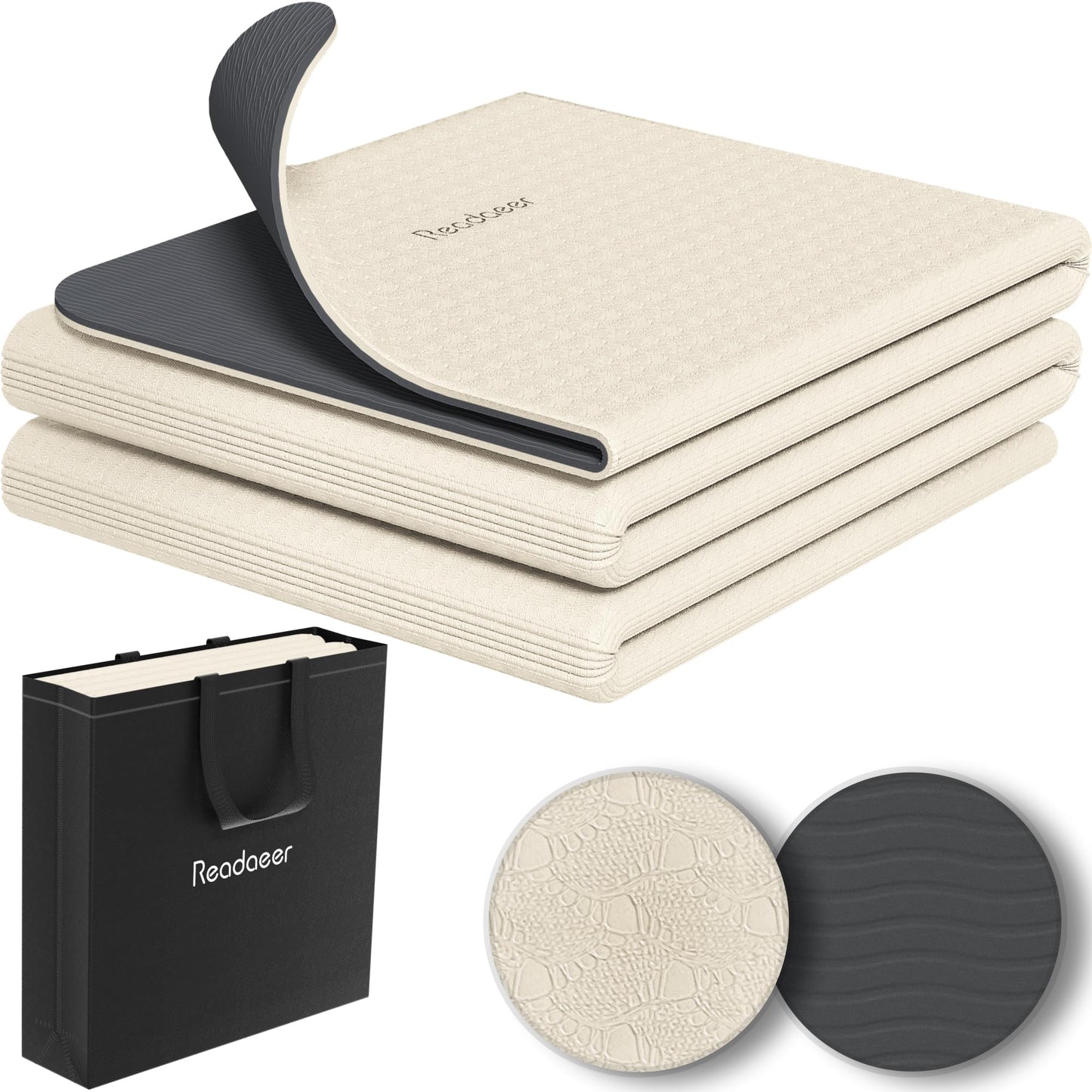 Faltbare Yogamatte 6 mm mit Tragetasche, Weiss + Grau