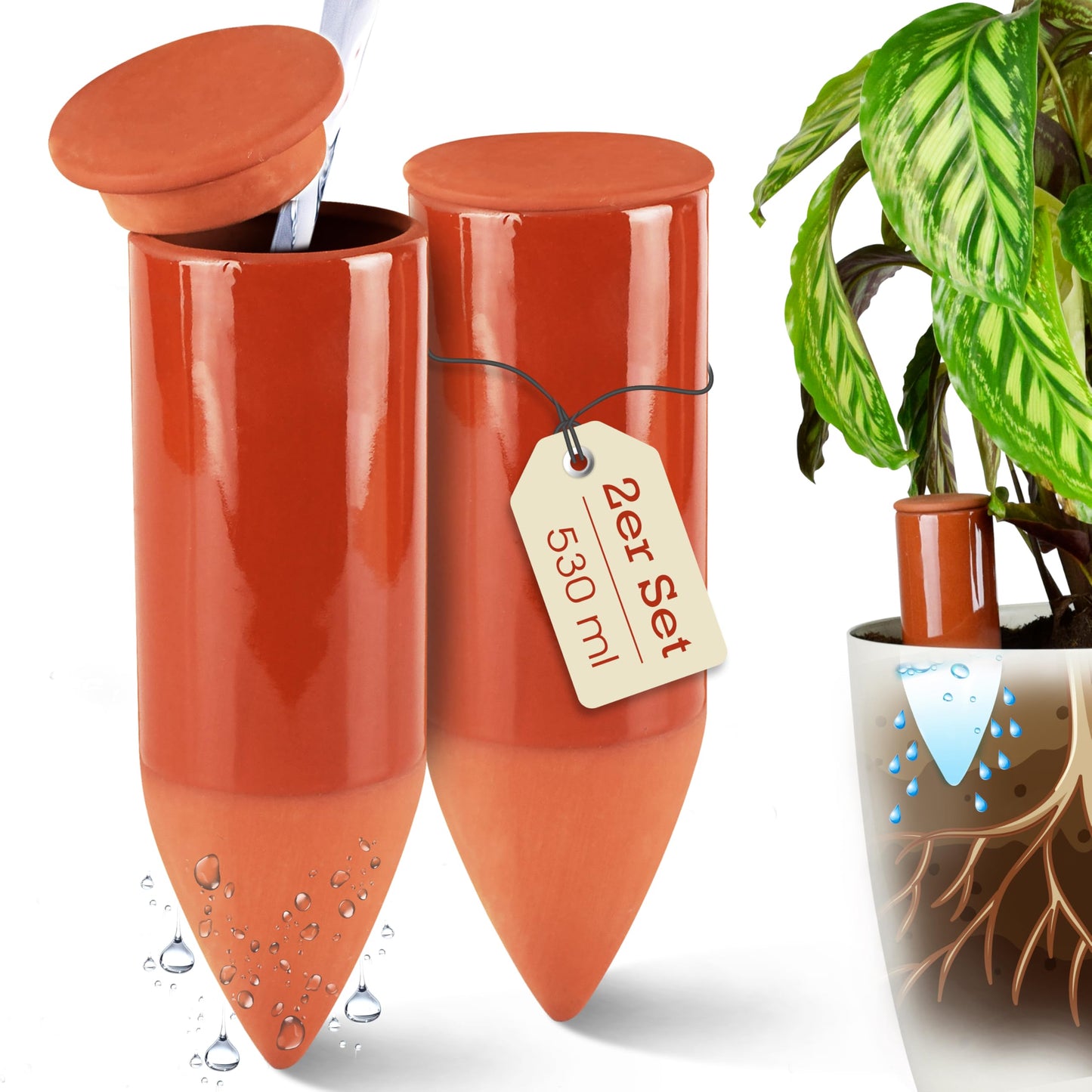 Giesshilfe für Zimmerpflanzen, 2x 530 ml, 2 Stk. je 530ml