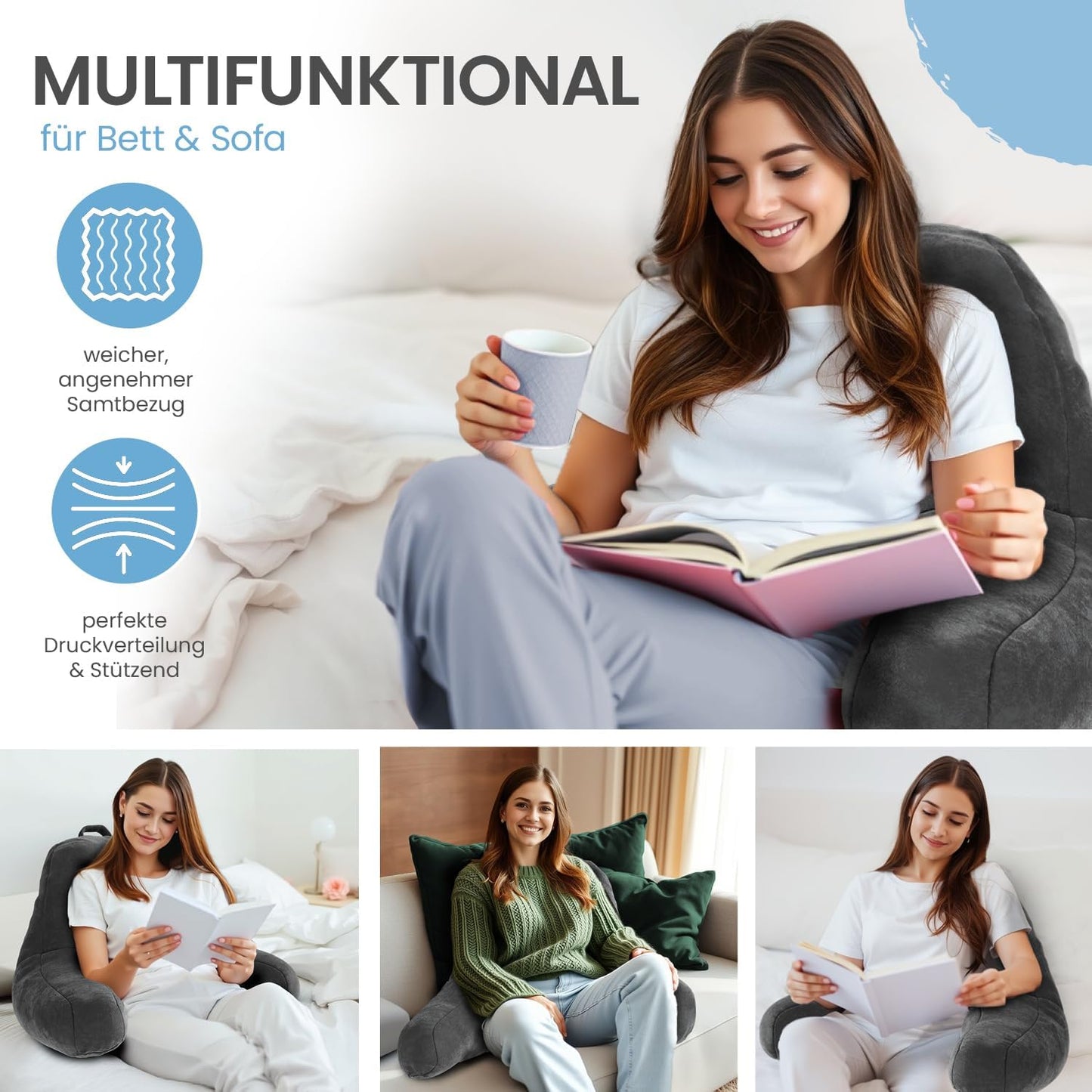 Lesekissen mit Armlehnen für Bett und Sofa, ohne Nackenrolle