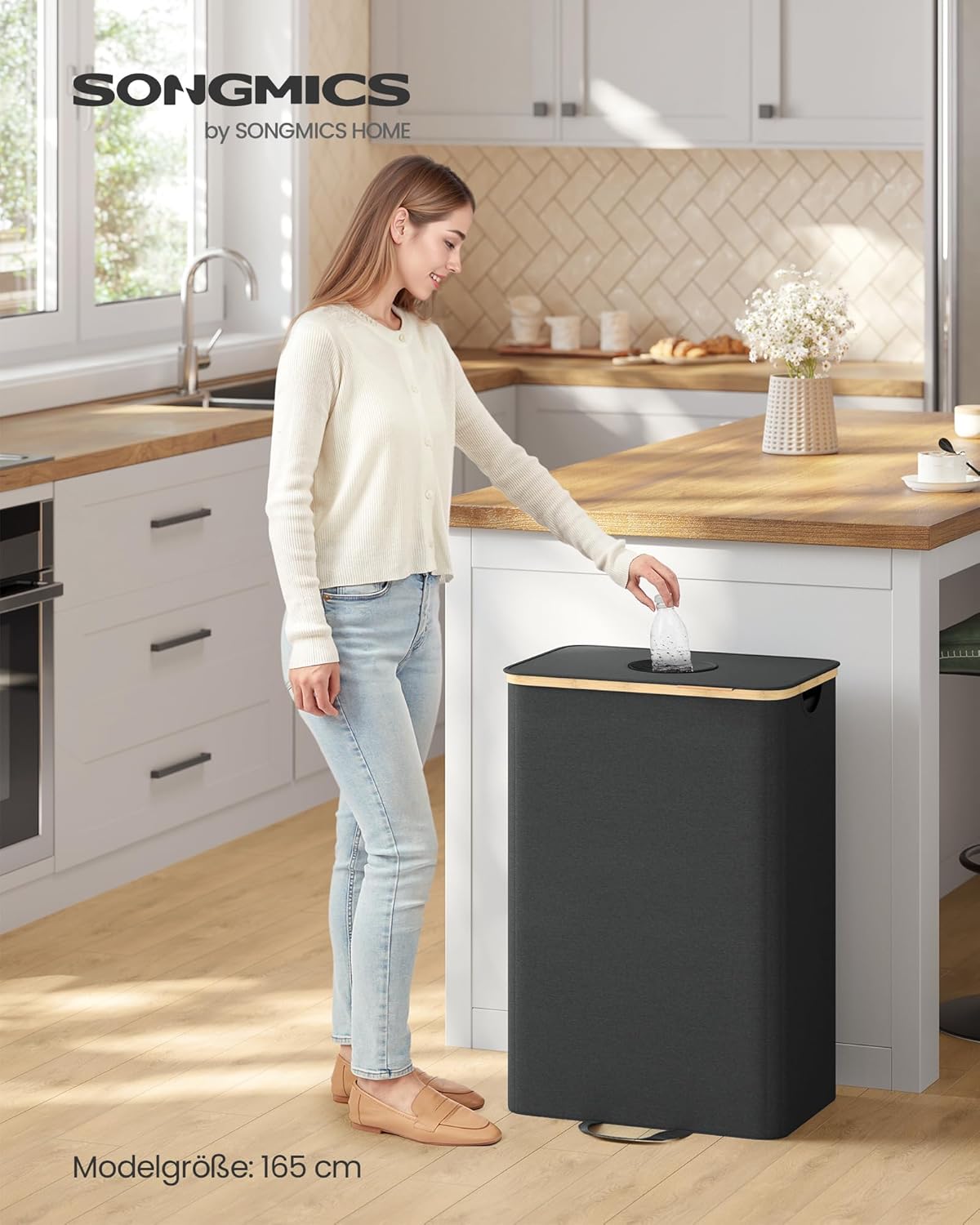 Flaschen-Sammelbehälter 95 L mit Innensack, Tintenschwarz + Naturbeige 95 L