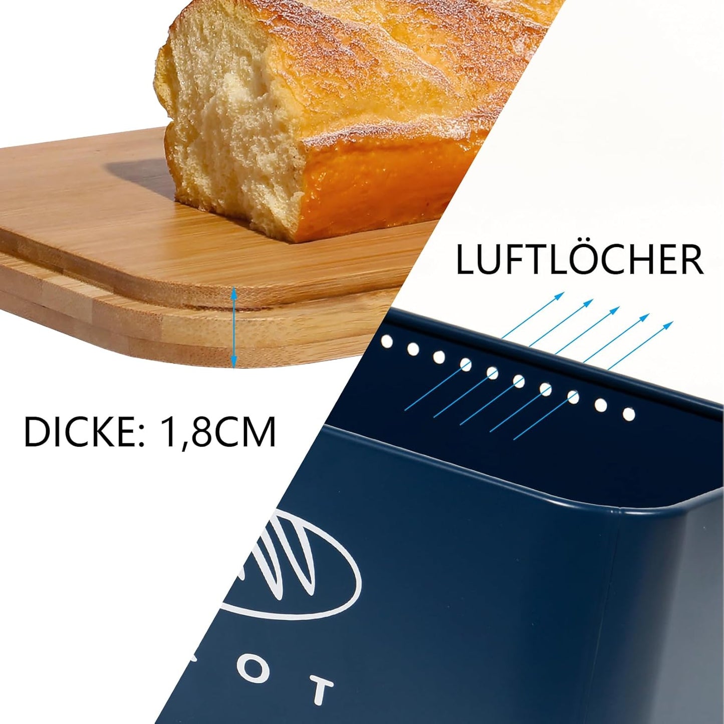 Brotkasten mit Deckel, Dunkelblau-30cm