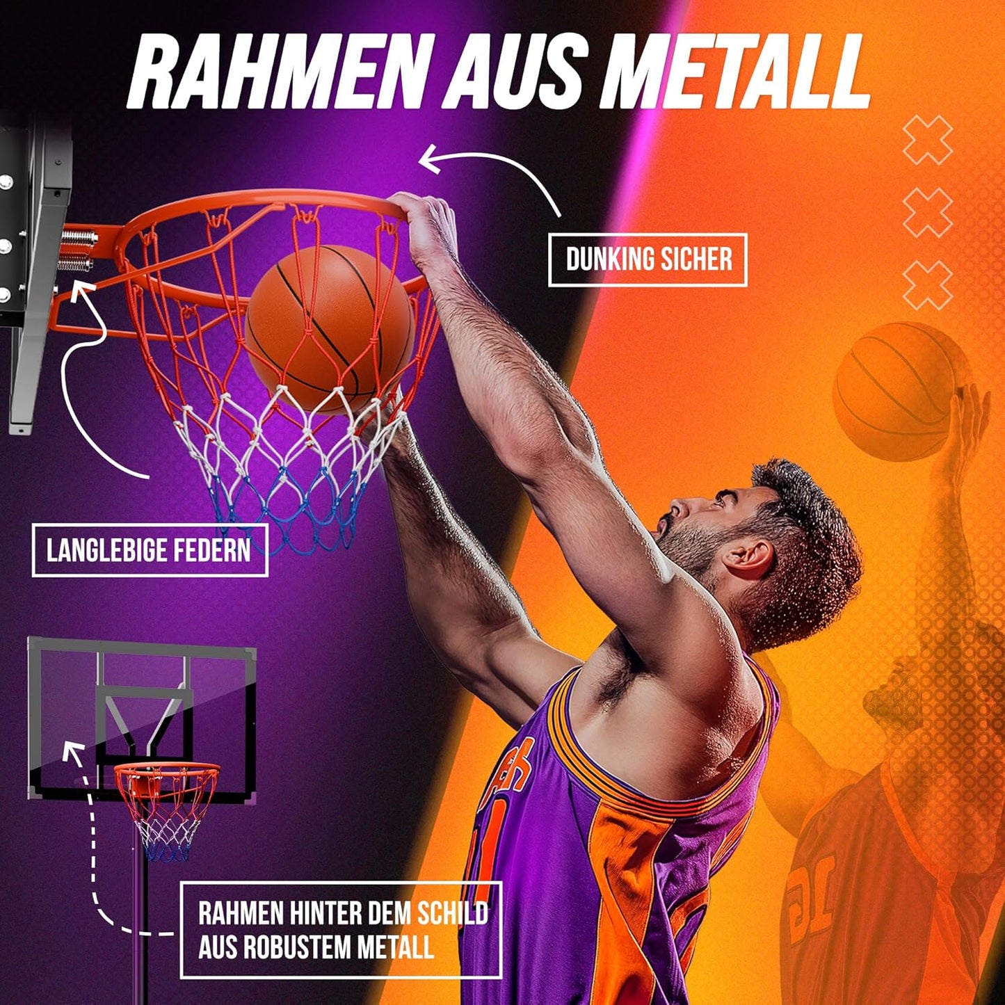 Höhenverstellbarer Outdoor-Basketballkorb mit Ständer