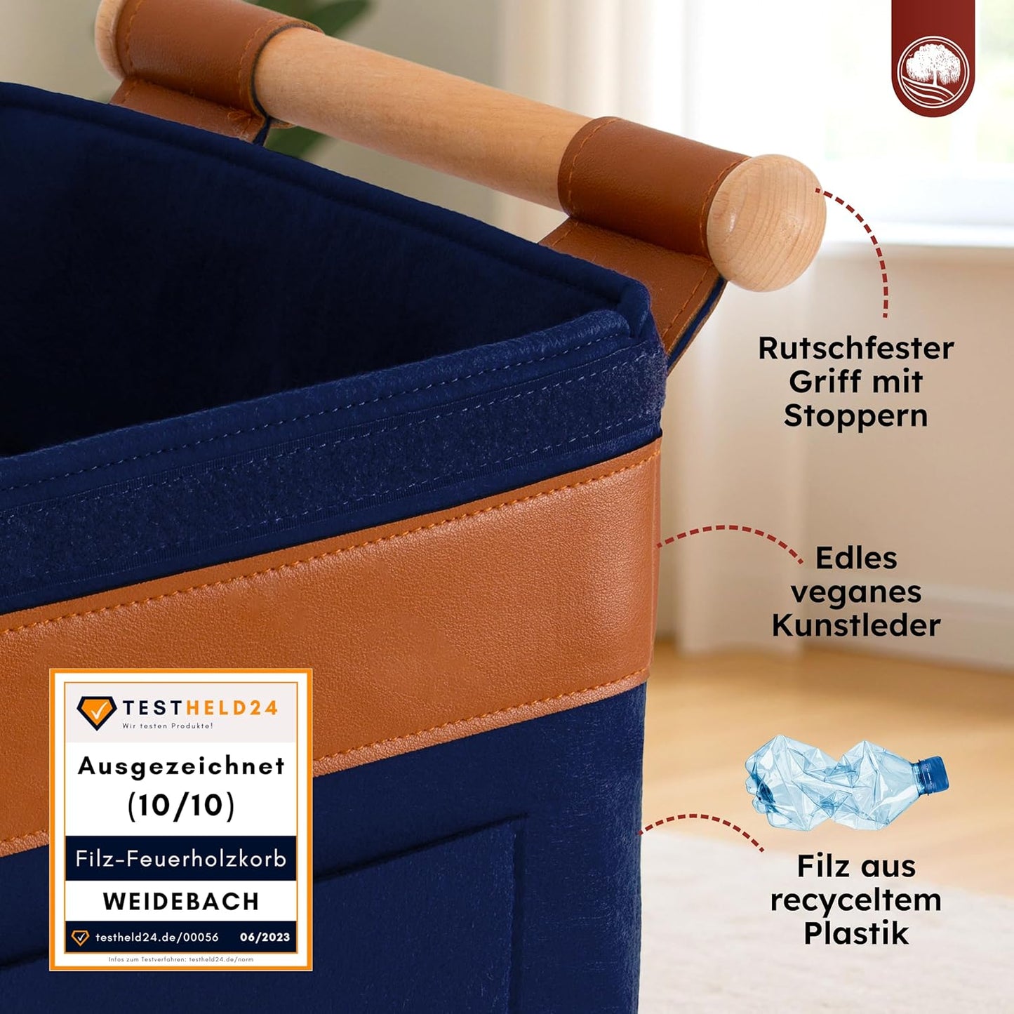 Kaminholzkorb mit Griffen, Dunkelblau