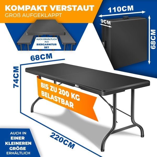 Klappbarer Buffettisch, Anthrazit 220 Cm