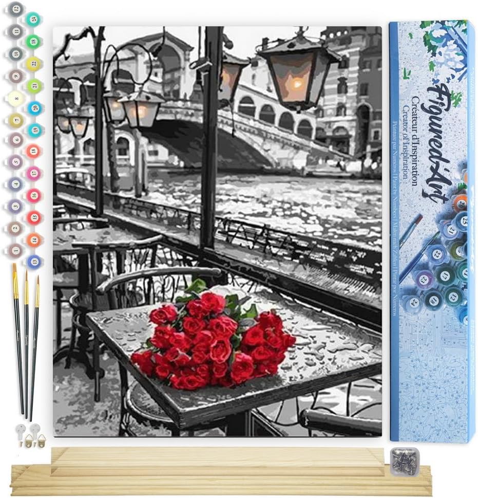 Malen nach Zahlen Set Terrasse und Blumenstrauss, Terrasse und Blumenstrauß 40x50cm Mit Keilrahmen (nicht gespannt)