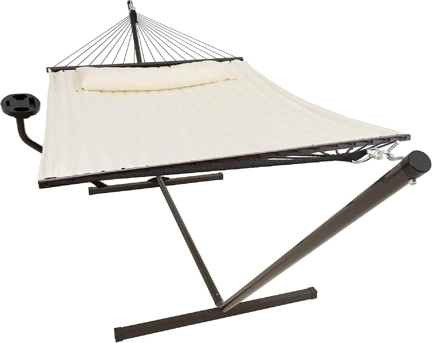 Hängematte mit Gestell und Beistelltisch, Beige mit Tisch