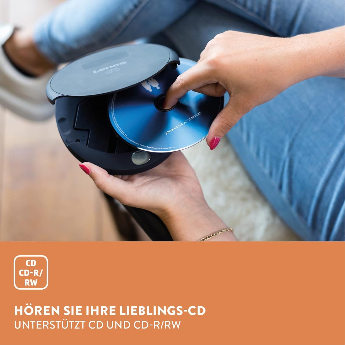 CD-010 Tragbarer CD-Player mit Kopfhörern, ohne MP3 u. Schock Protection Schwarz