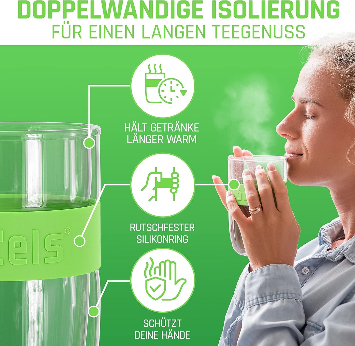 Teeglas mit Sieb und Deckel, Apfelgrün