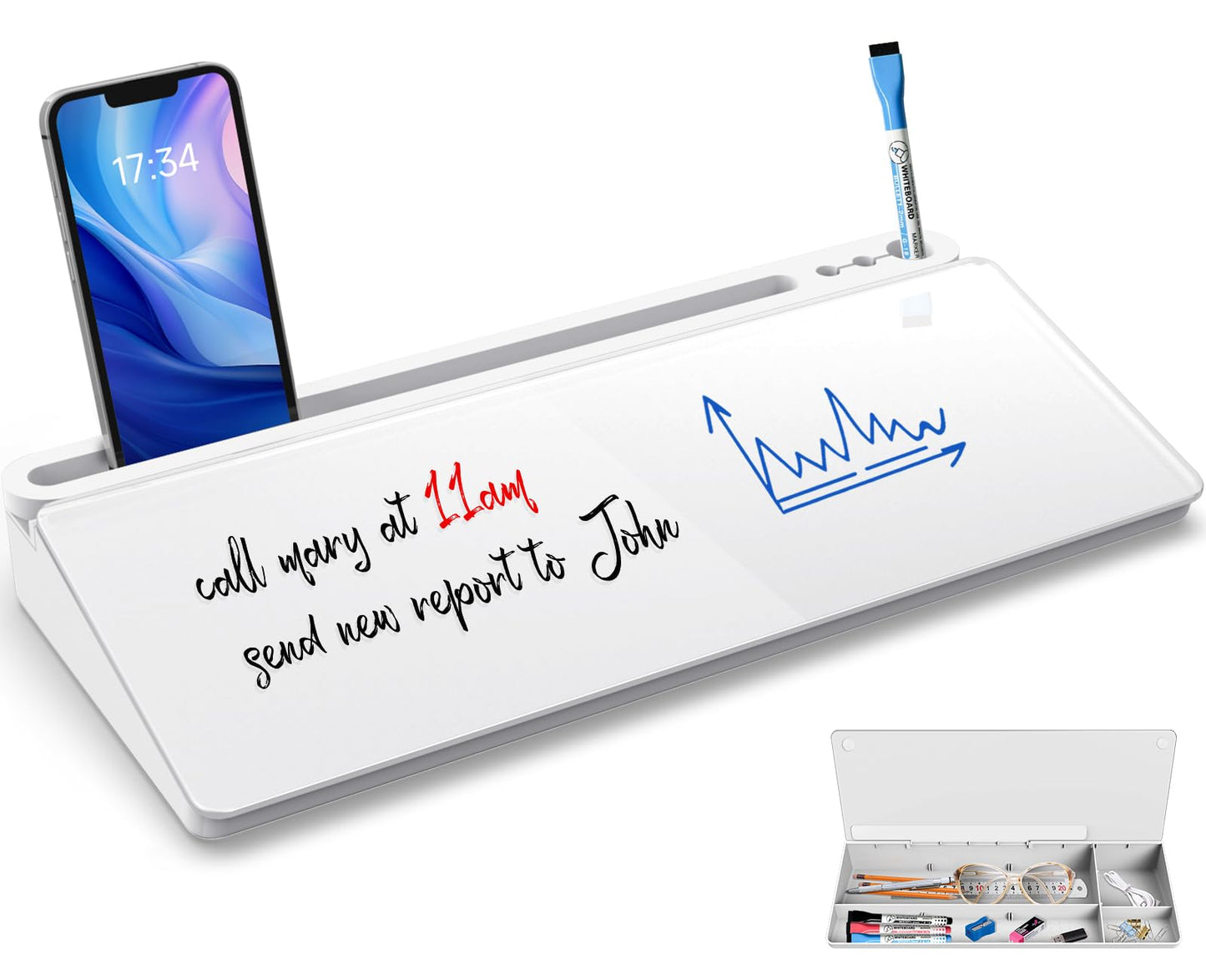 Schreibtisch Organizer mit Whiteboard und Schublade, Whiteboard