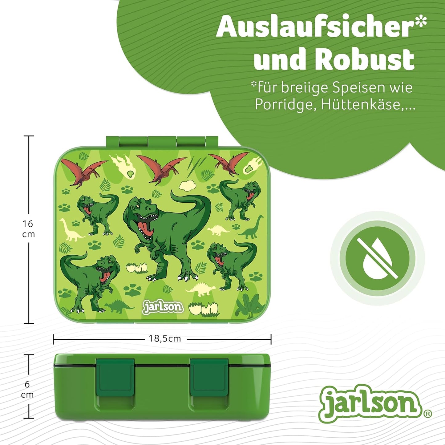 Kinder Bento Lunchbox mit Trennfächern, Dinosaurier Grün V2