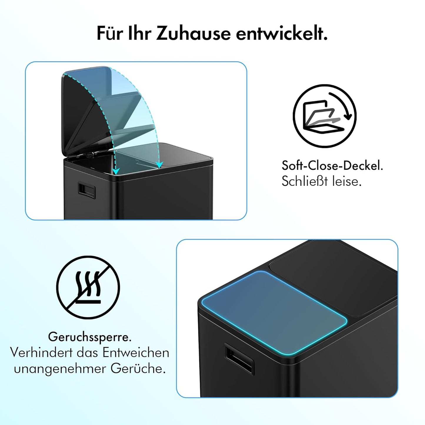 Rutschfester Doppelmülleimer, Schwarz 30L (2x15L)