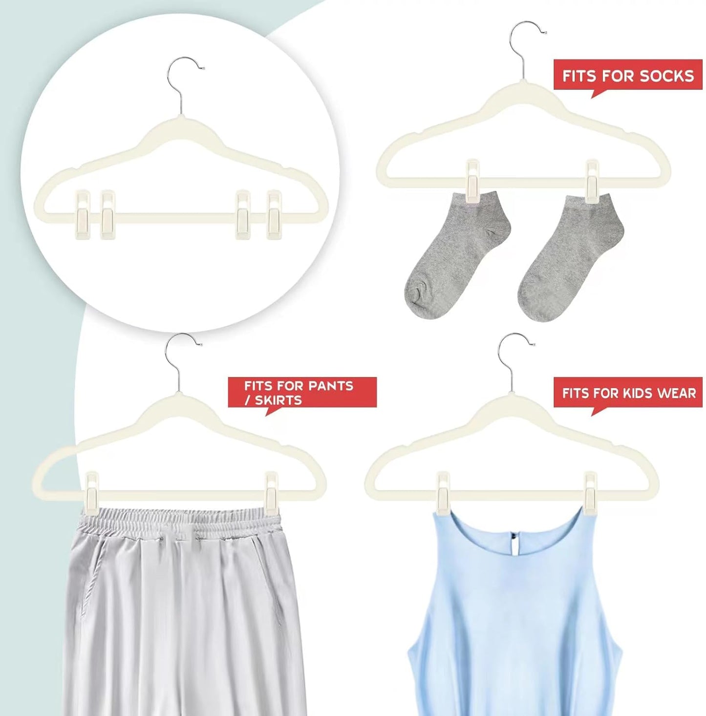 24 x Kleiderbügel-Clips für Hosen und Röcke, 24PC Elfenbein