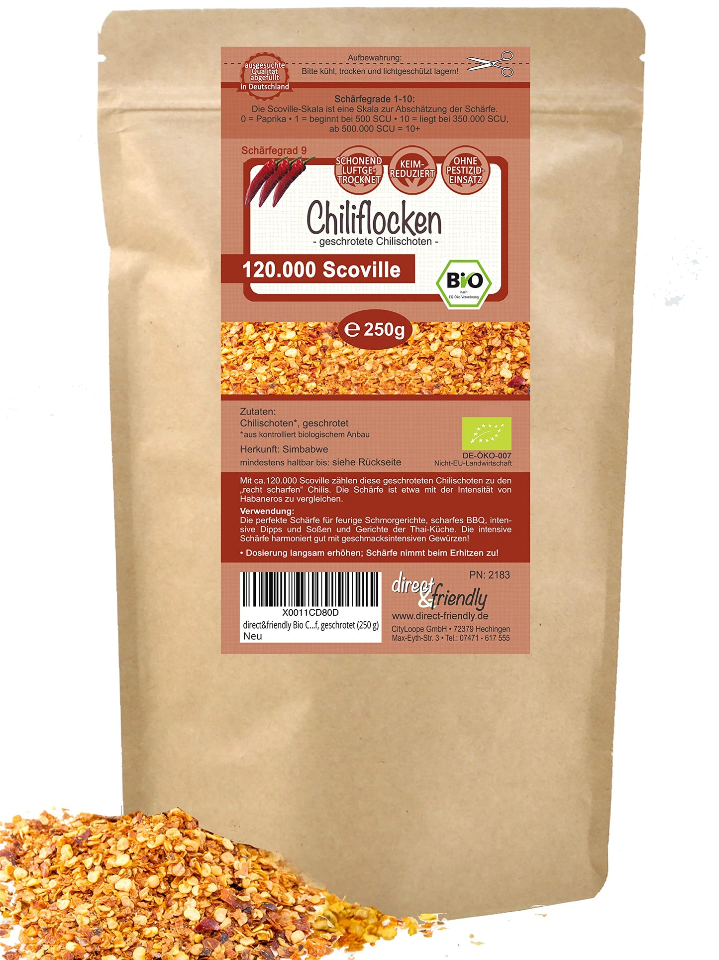 Bio Chiliflocken extra scharf (120.000 Scoville), 250 g (1er Pack)