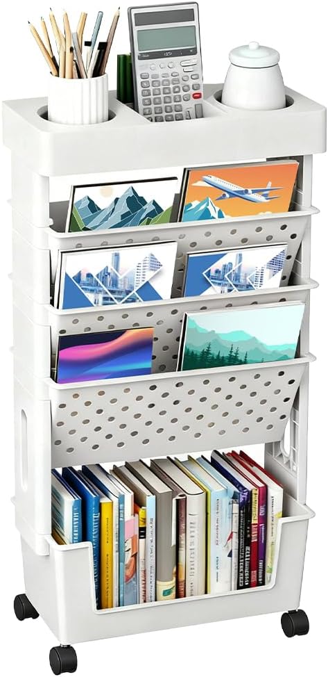 Mobiler Bücherwagen mit 5 Ebenen und Rollen