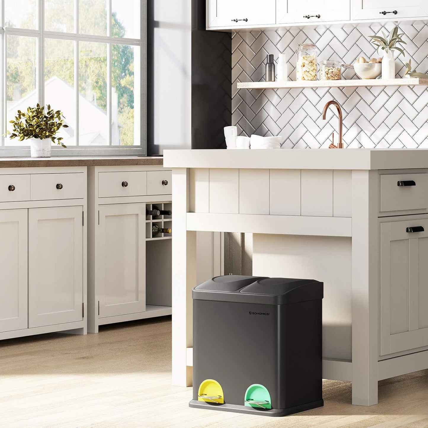 Mülleimer mit Mülltrennsystem, 2 x 15 L schwarz