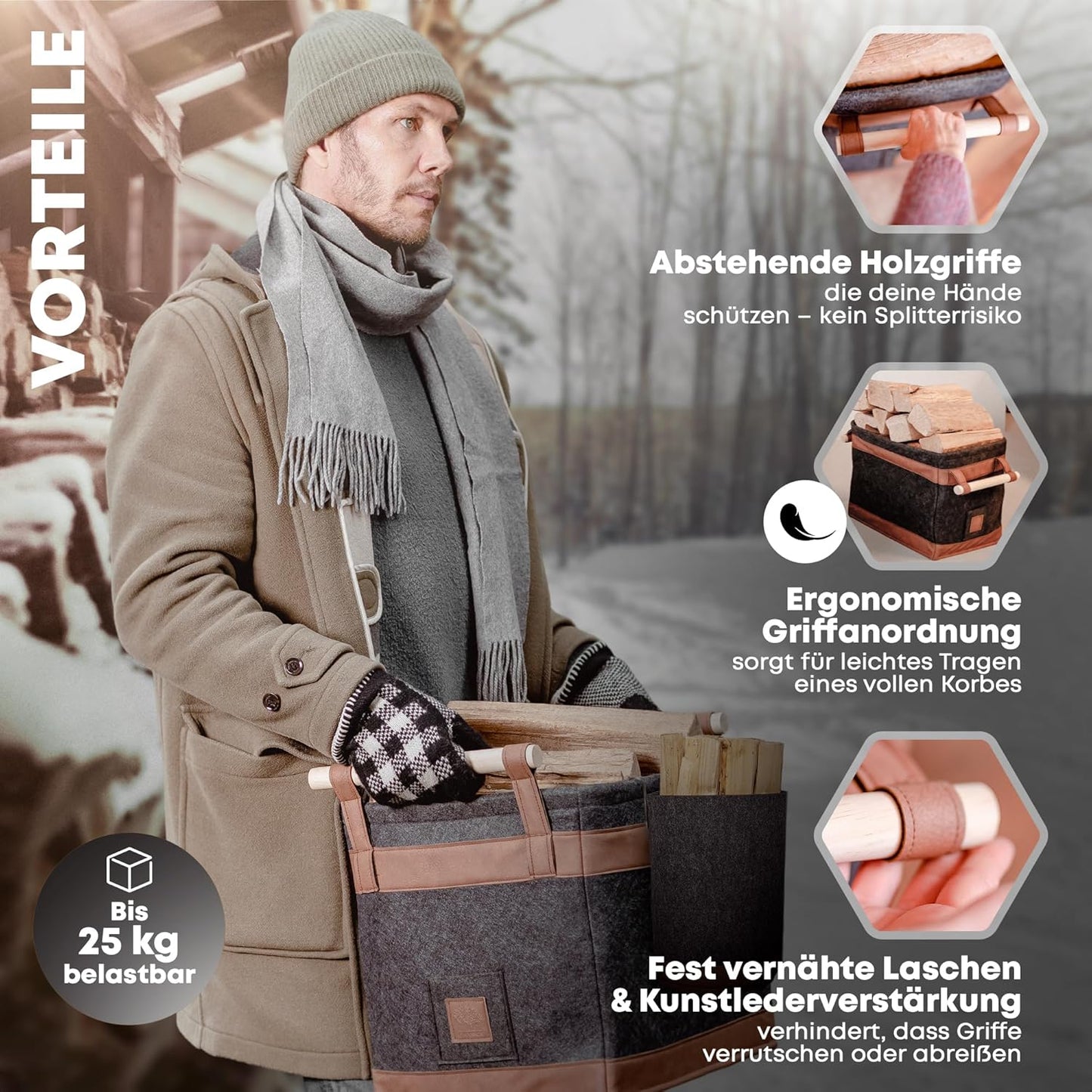 Holzkorb, Dunkelgrau Bundle