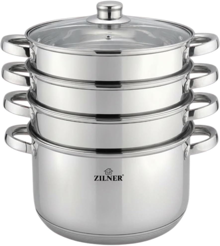 Dampfgartopf-Set mit 3 Einsätzen & 1 Glasdeckel, 24 cm