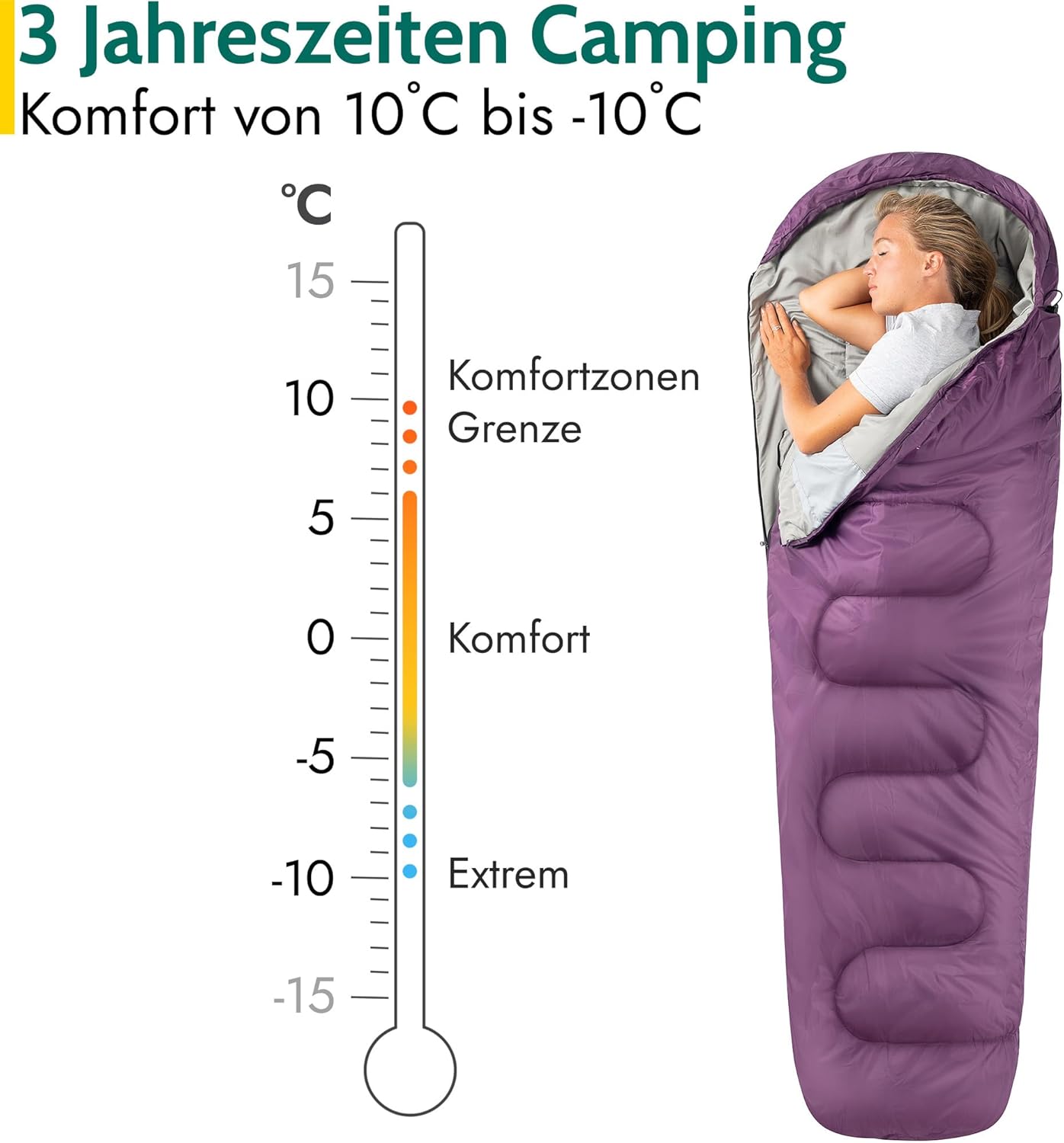 Schlafsack für 3 Jahreszeiten, Violett