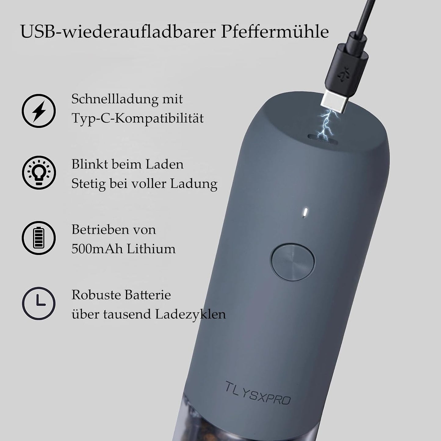 2er-Set Elektrische Salz- und Pfeffermühlen, Blaugrau