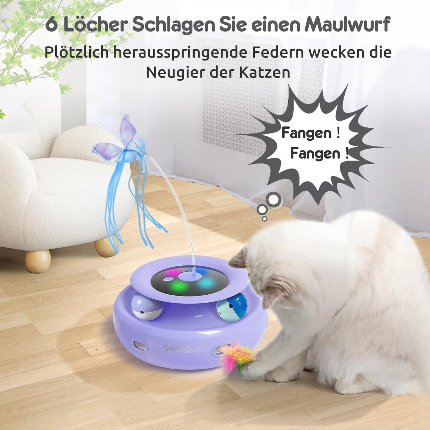 3 in 1 interaktives Katzenspielzeug, lila