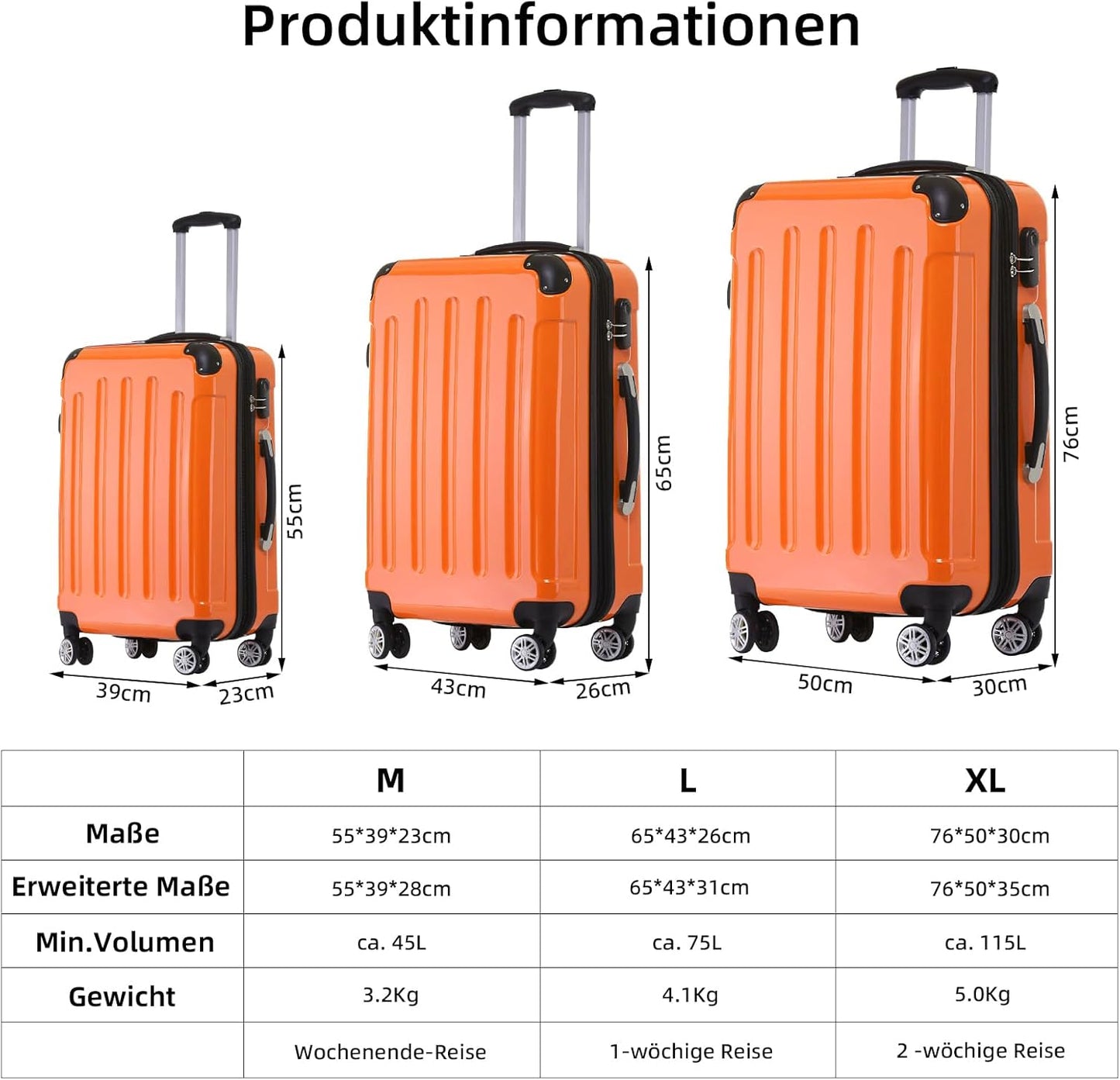 3-tlg. Hartschalenkoffer-Set, Orangen SET