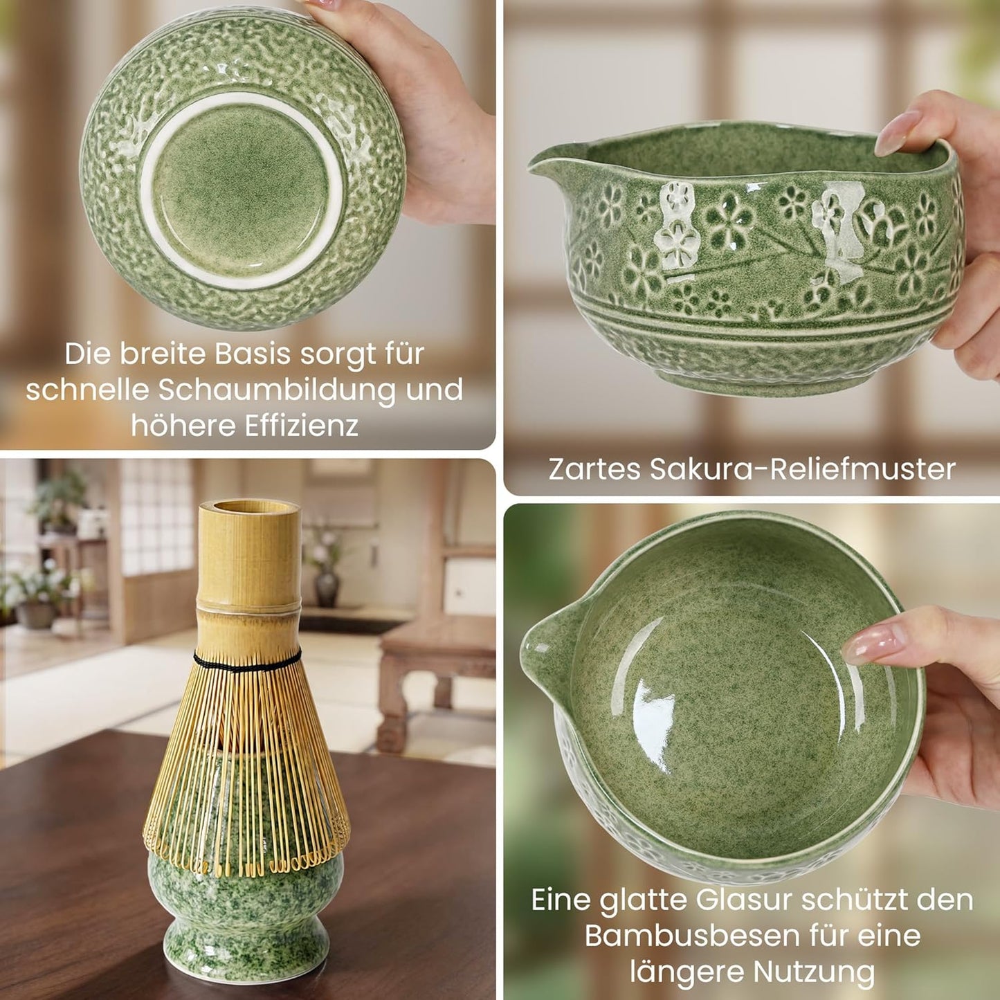 7-teiliges Matcha-Teeset, Grün