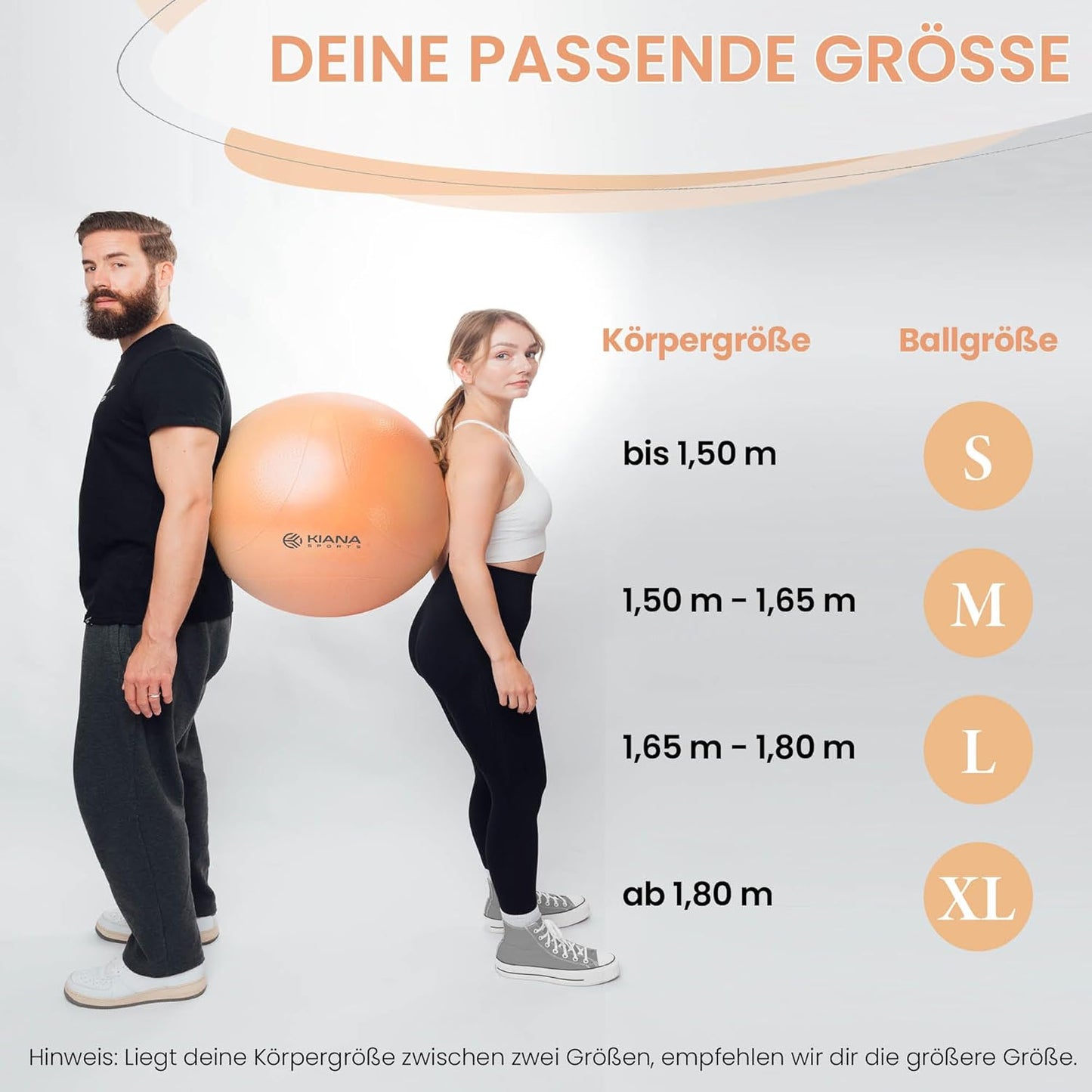 Gymnastikball & Sitzball mit Noppen (inkl. Pumpe), Pfirsich M (für Körpergröße bis 165 cm)