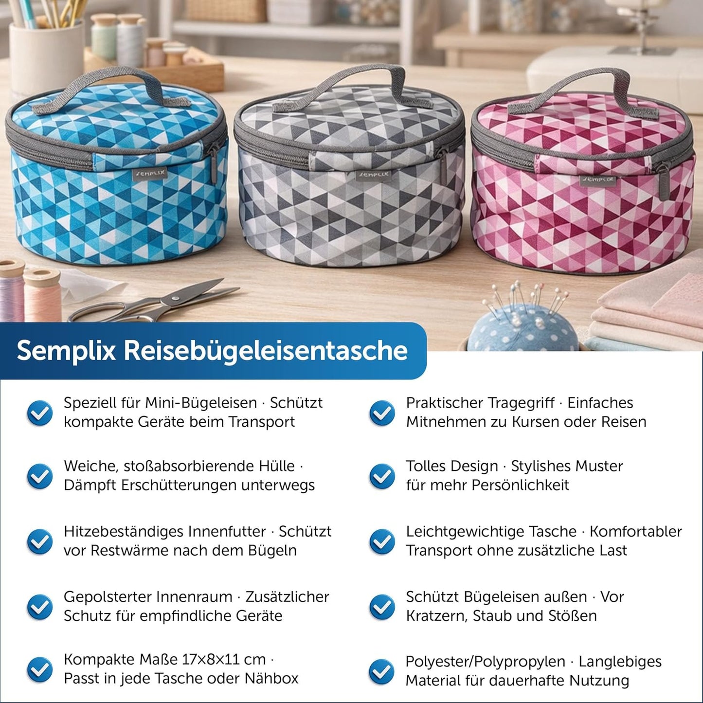 4-teiliges Bügelset mit Mini-Dampfbügeleisen, Pink