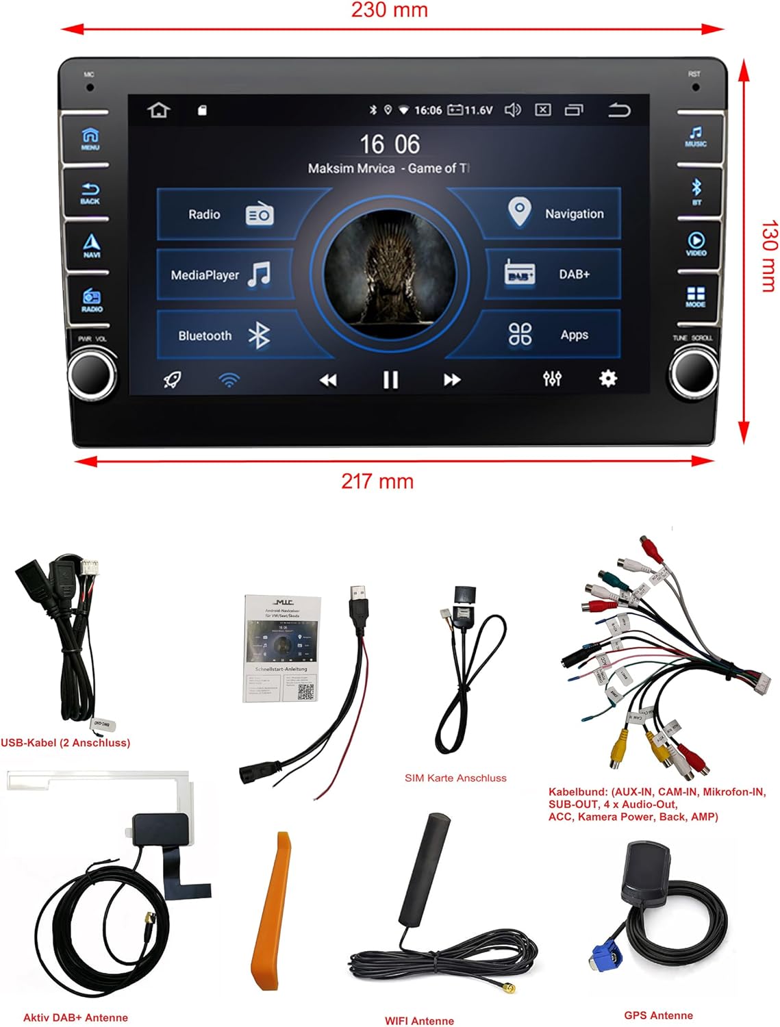 Android 13 Autoradio mit Navi und 8-Zoll-Display, AVM8