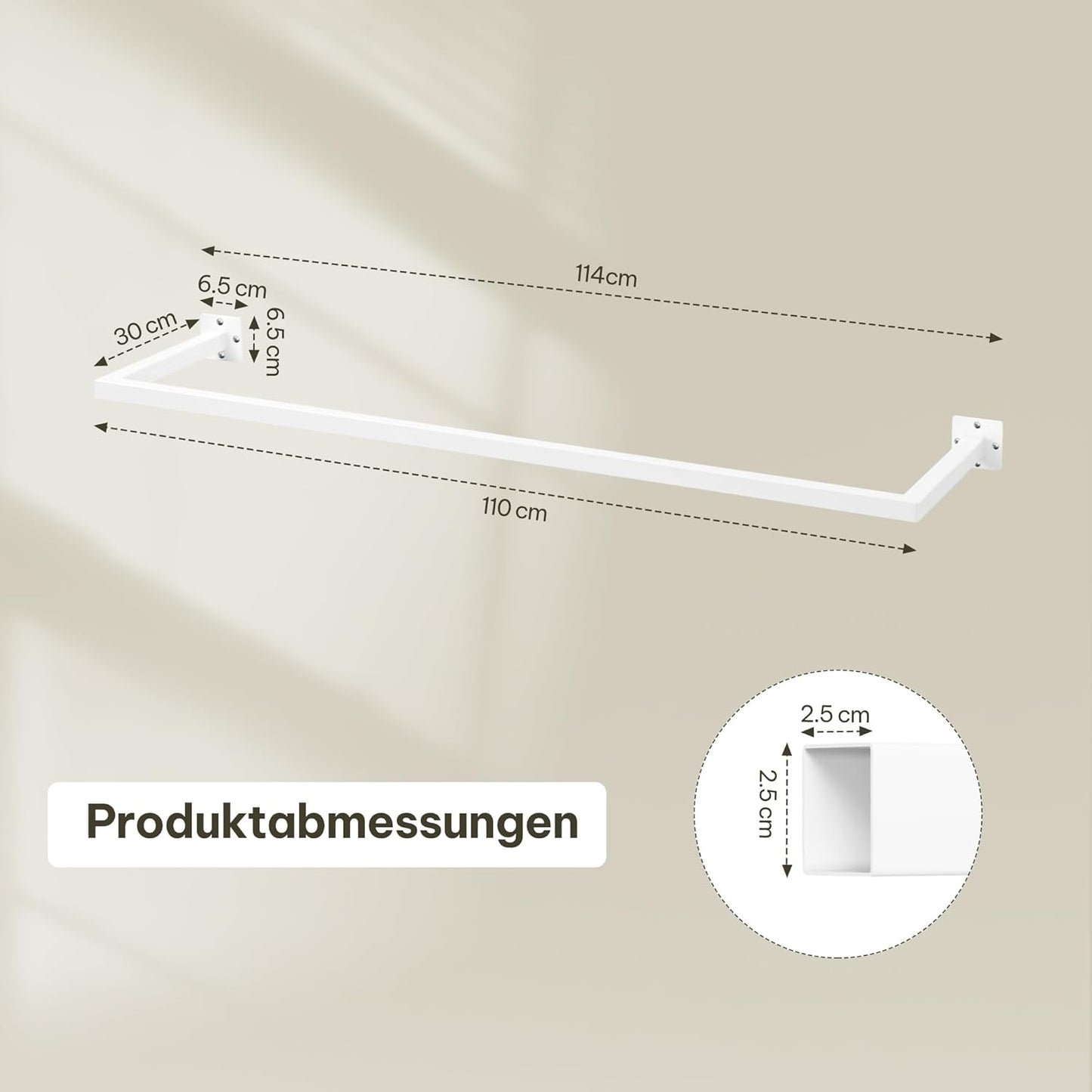 Kleiderstange zur Wandmontage (114 cm, industrial), Weiß 114 cm