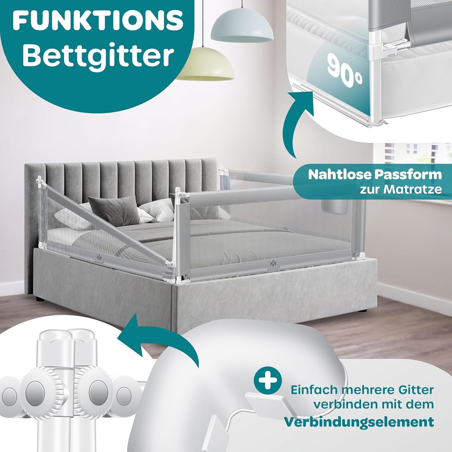 Klappbares Bettgitter, 150cm Hellgrau