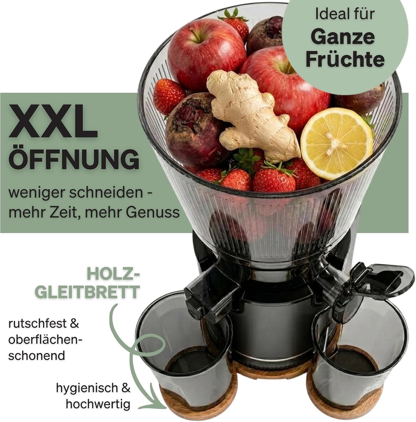 Slow Juicer mit XXL-Einfüllschacht, Schwarze