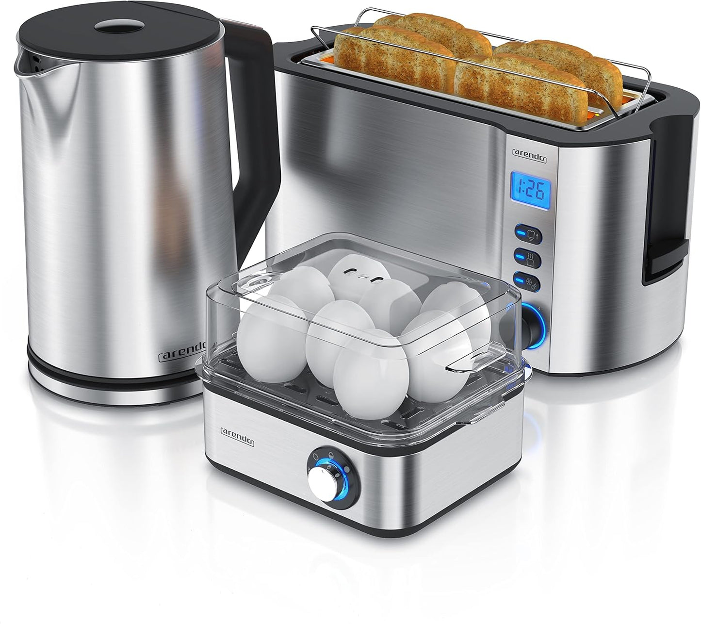 Frühstucks Set - Wasserkocher, Toaster und Eierkocher, B: Silber