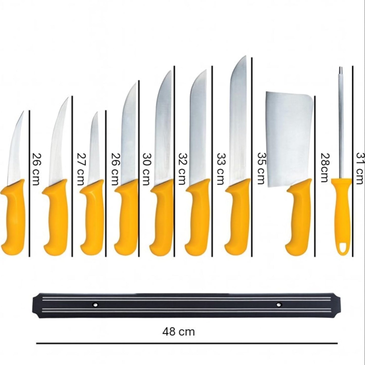 Profi Fleischermesser-Set 10-teilig mit Magnetstreifen, 10 Messer