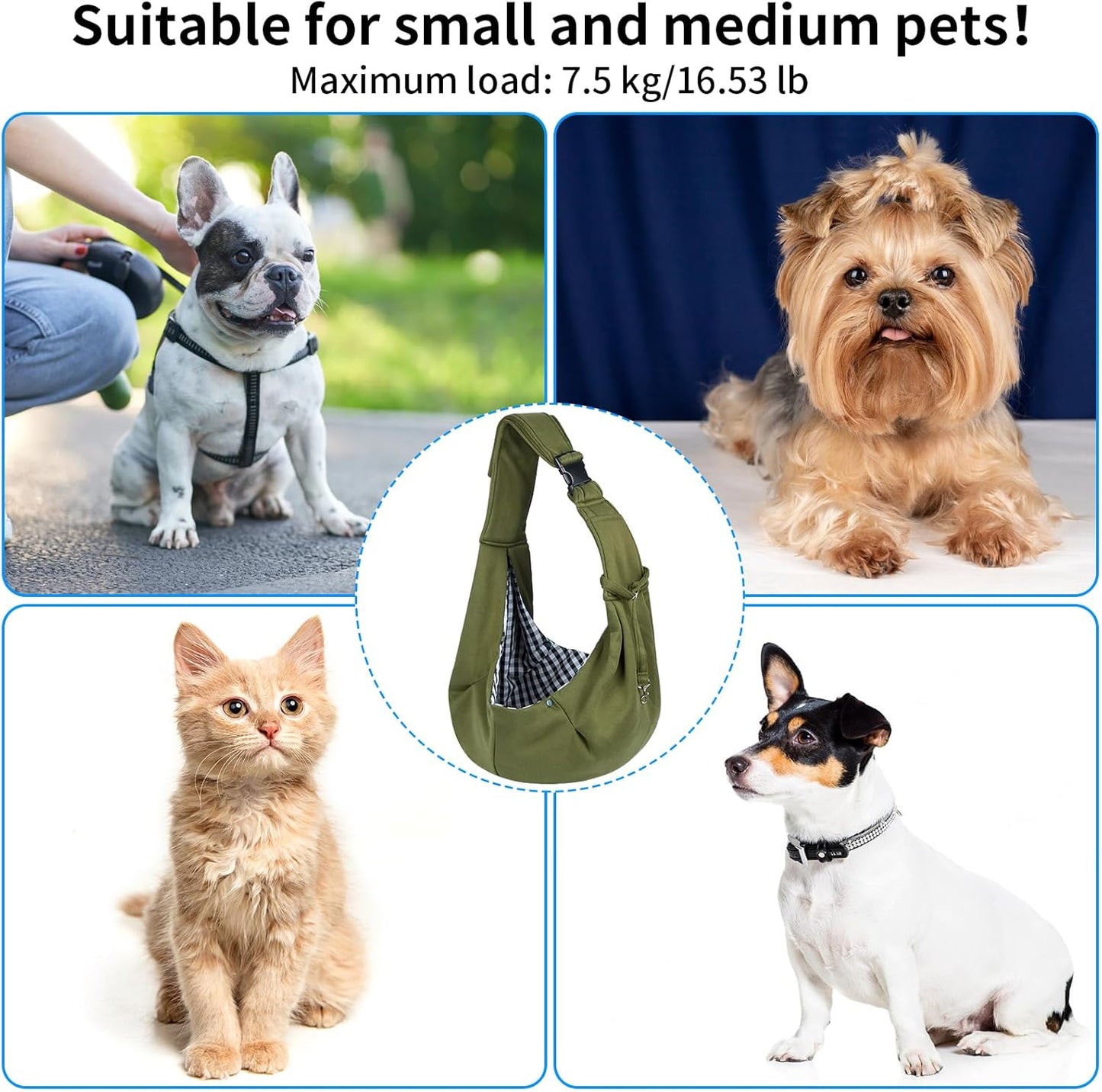 Hundetragetasche Crossbody bis 7.5 kg, Grün