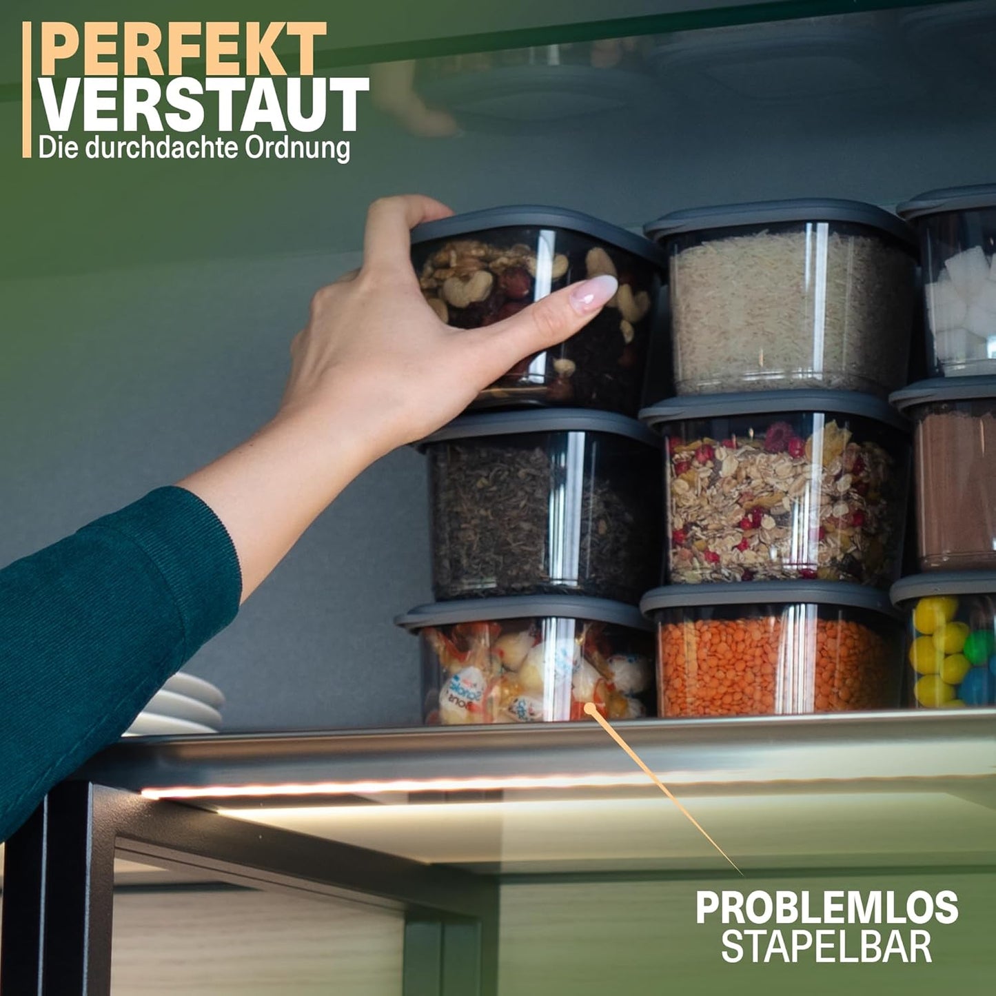 12er Set Vorratsdosen, 12er Set 550ml Grau
