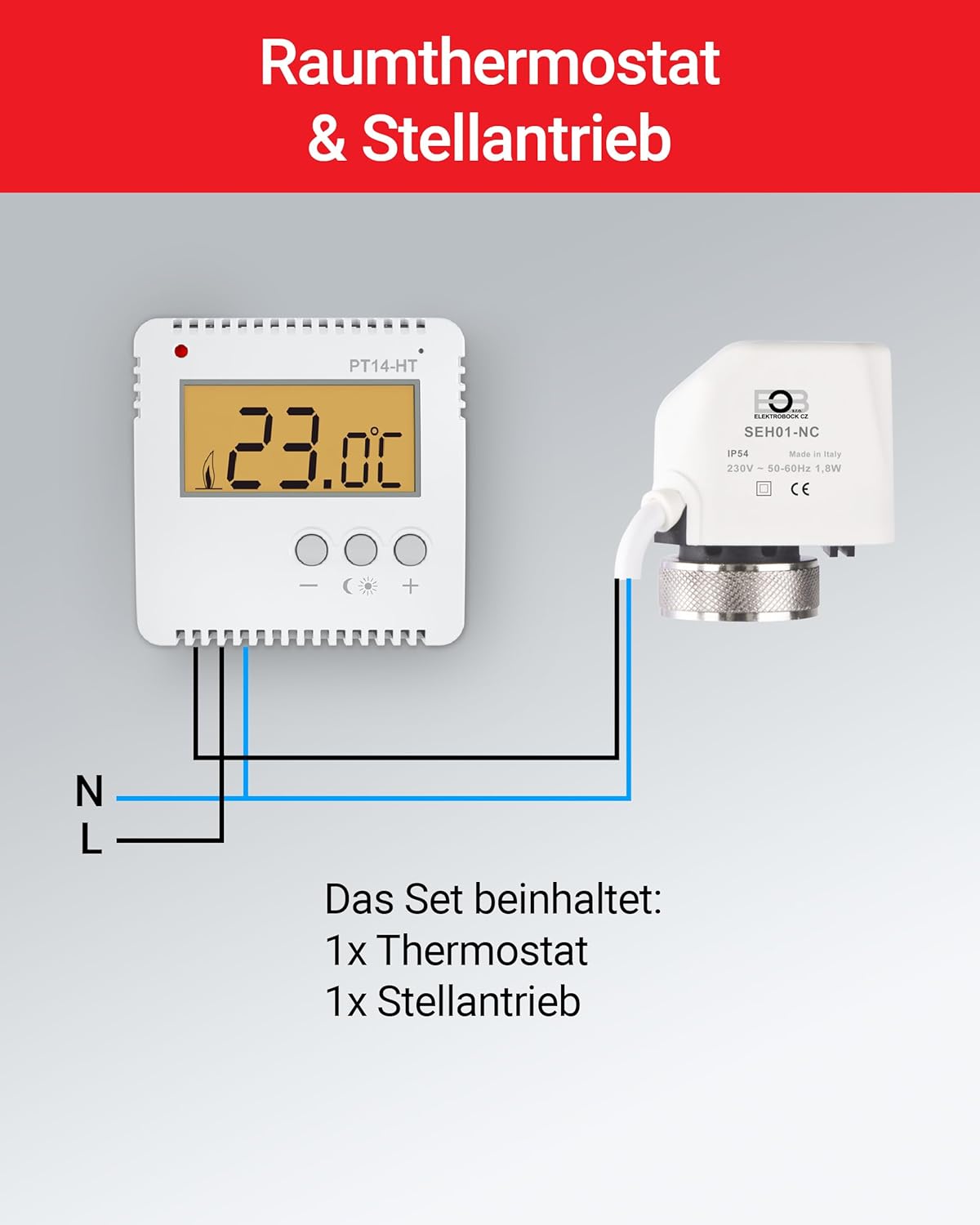 Raumthermostat PT14-HT-SEH und Stellantrieb SEH01-NC Set