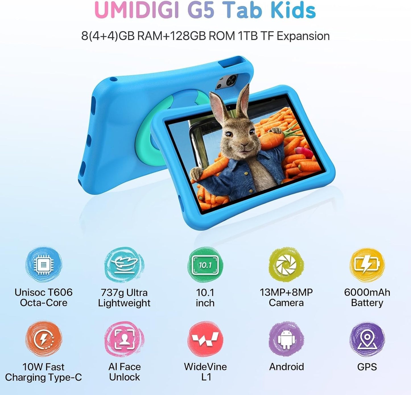 Kinder-Tablet mit Elterlicher Kontrolle, blau