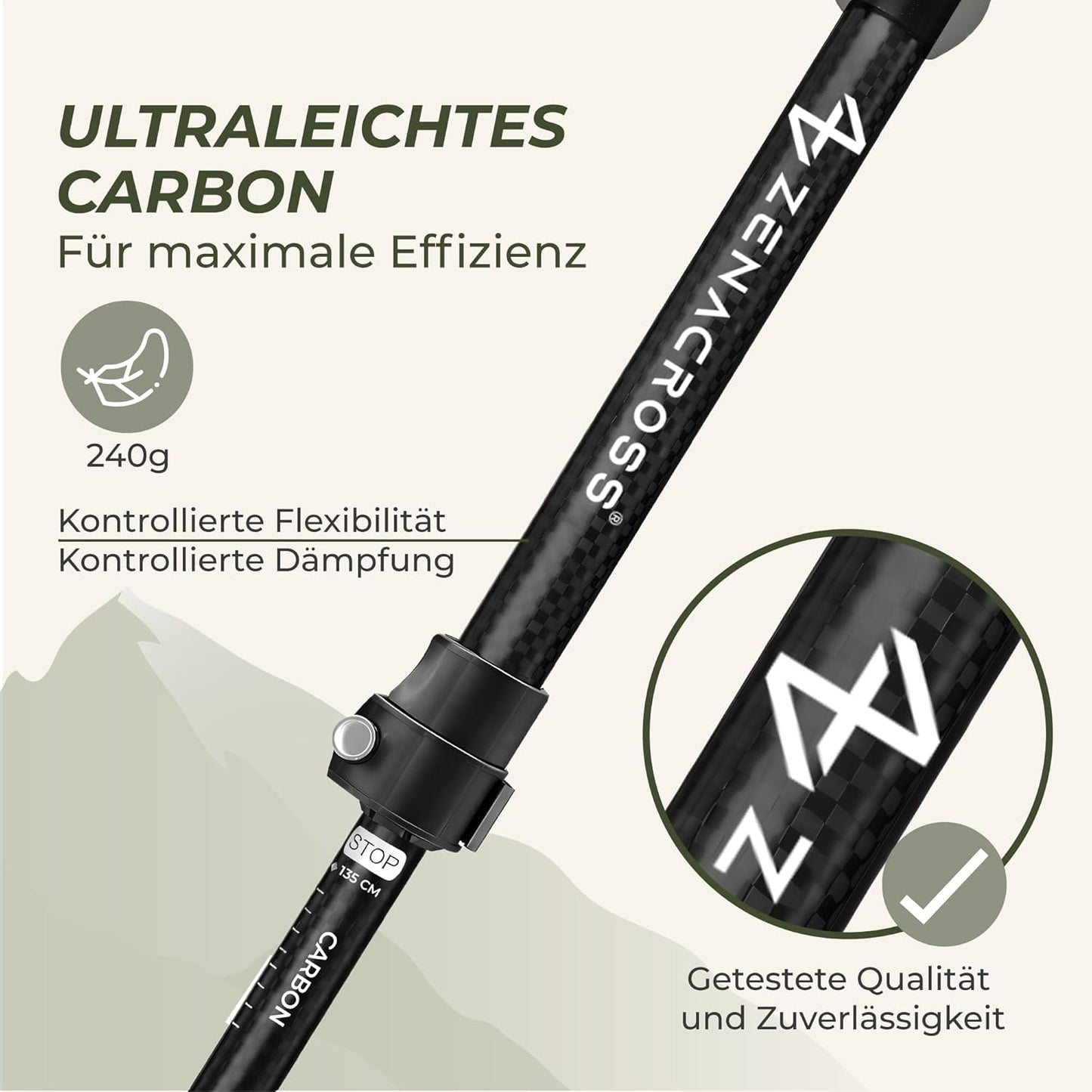 Teleskopische Wanderstöcke mit Korkgriff, Carbon