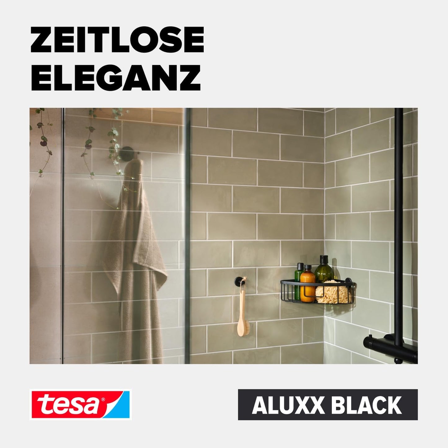 ALUXX BLACK Eck-Duschkorb inkl. Klebelösung ohne Bohren, Eck-Duschablage (Doppel)