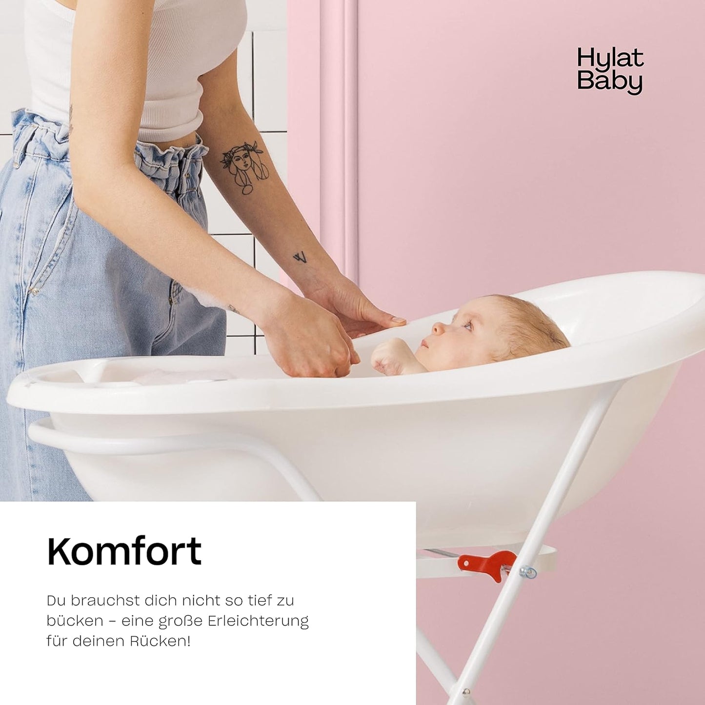 Babywanne mit Ständer und Badesitz, 4-teiliges SET Lite Hug Me - Weiss