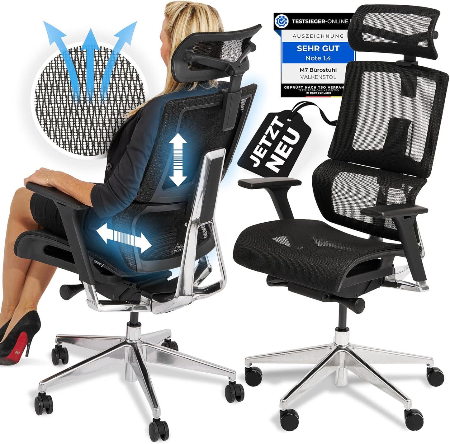 Ergonomischer Bürostuhl M7, Schwarz, M7 Mesh-Sitz