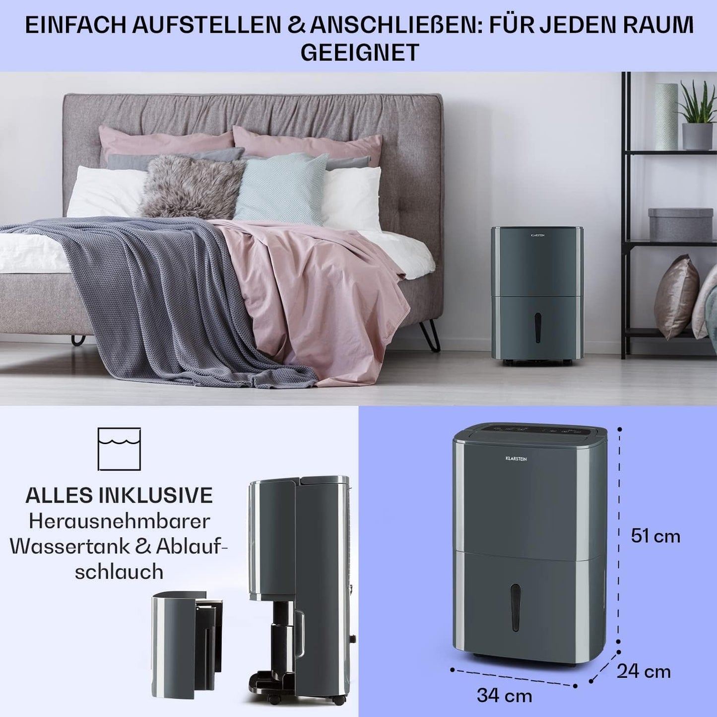 Luftentfeuchter & Luftreiniger, 20 L|Anthrazit