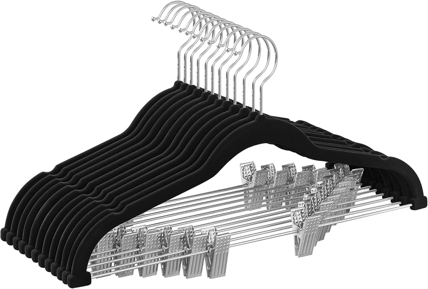 Samt-Kleiderbügel mit Clips (12er Set), Schwarz 12 Stück