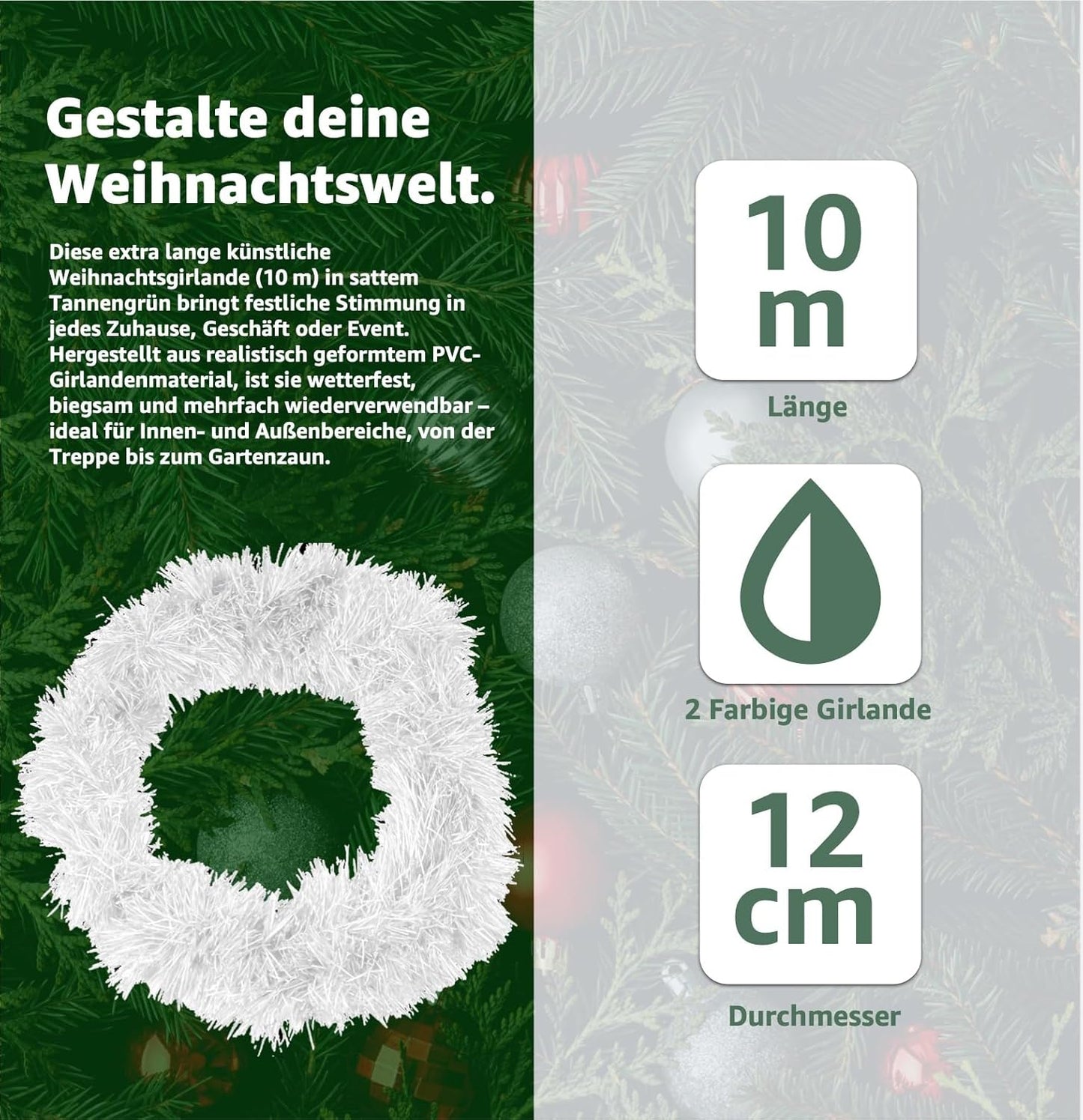 5 Stück Weihnachtsgirlanden, 5x weiss