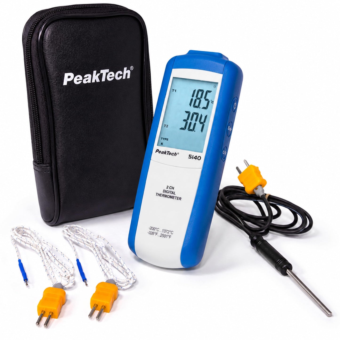 Digitales Thermometer 5140-2CH Typ-K, 2-Kanal, -200°C bis 1372°C, 2 Kanal