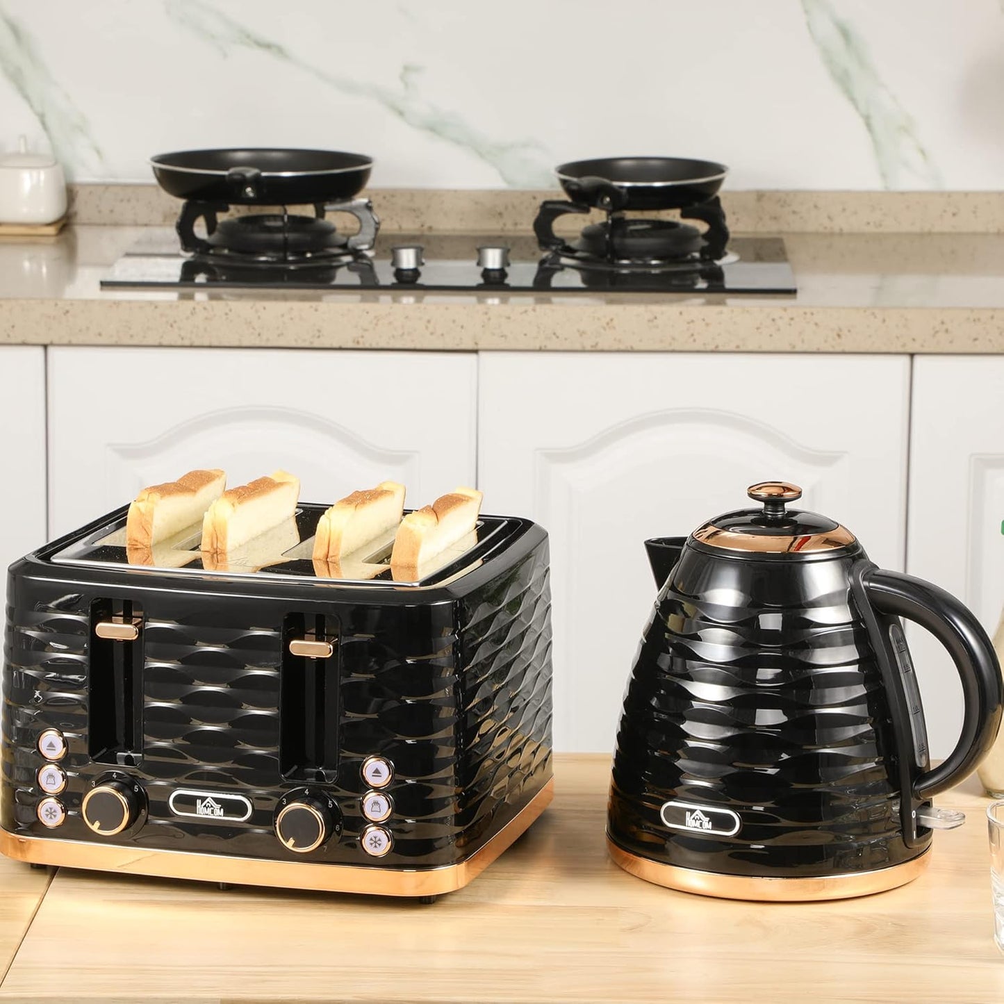 Frühstücks-Set Wasserkocher & Toaster (1,7L, 4 Scheiben), Schwarz